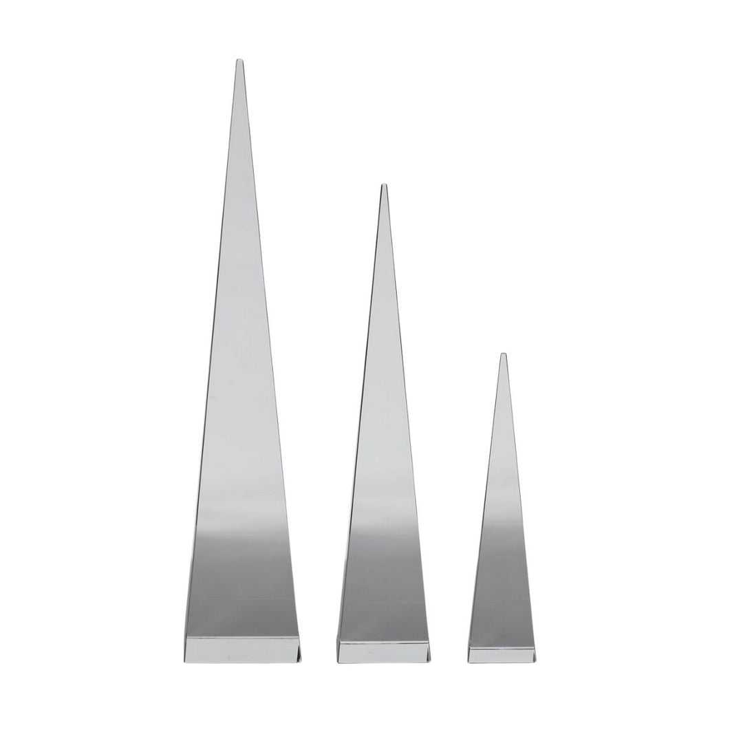 [1/4] | SET OF 3 CLEAR CRYSTAL GLASS PYRAMID OBELISKS - K&K INTERIORS - Compralo en CorinneRegalos.com