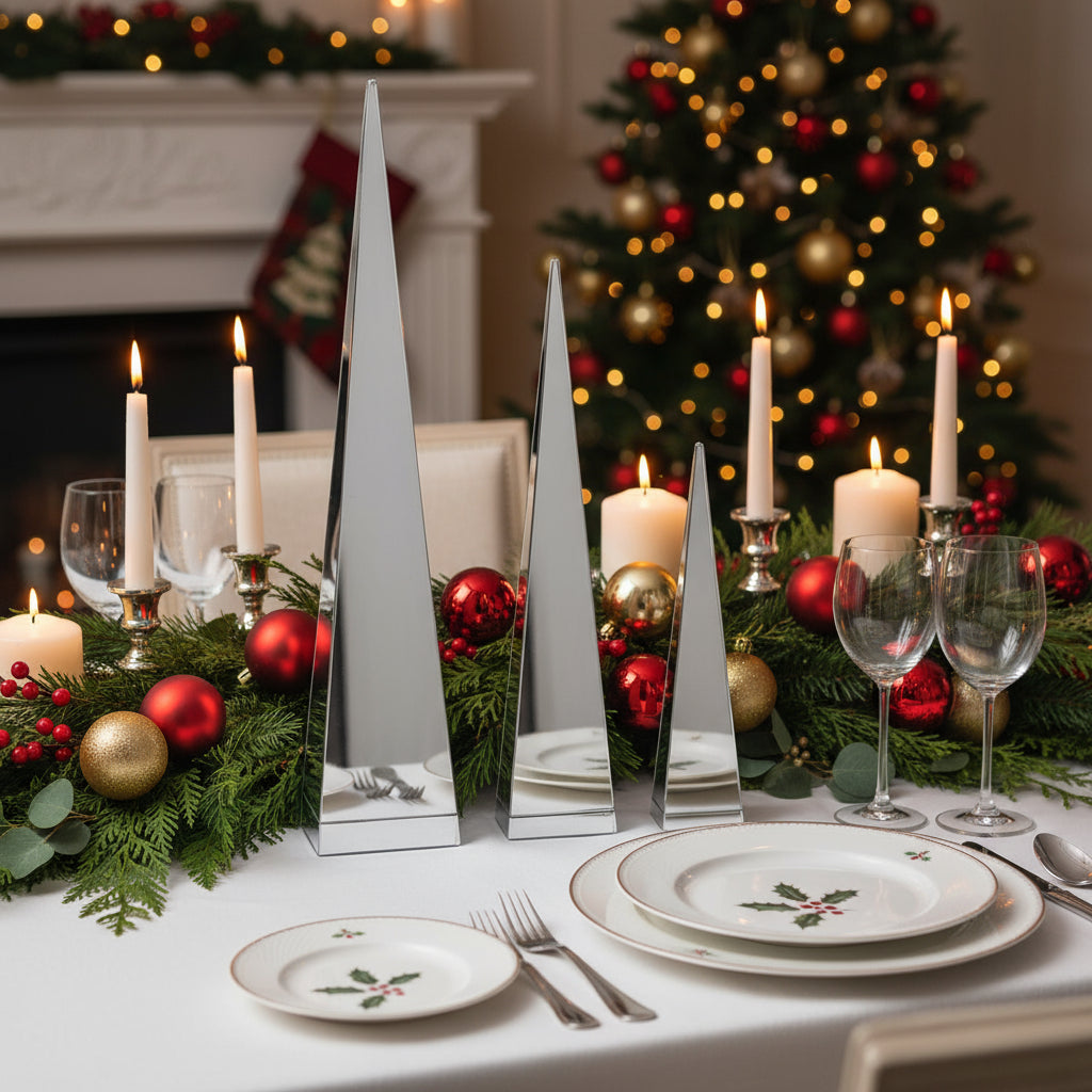 [1/4] | SET OF 3 CLEAR CRYSTAL GLASS PYRAMID OBELISKS