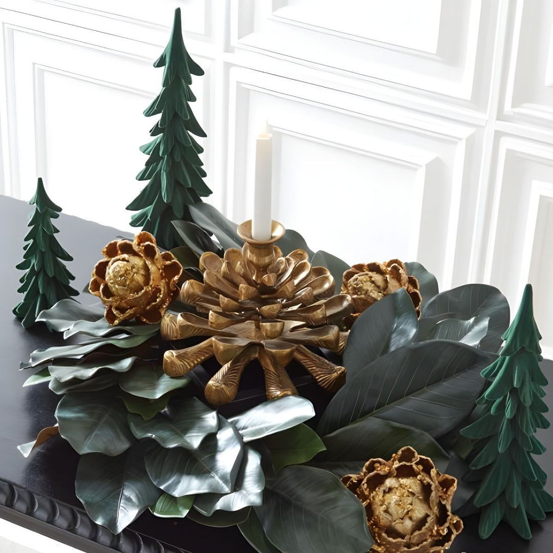 [2/8] | 6.75 INCH ANTIQUE GOLD METAL PINECONE TAPER CAND