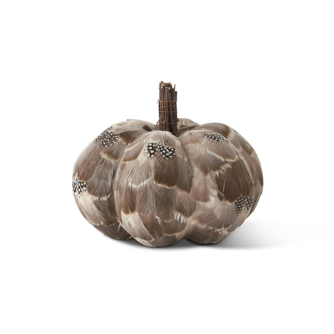 [4/16] | 6.25 INCH GRAY BROWN & SPECKLED FEATHER PUMPKIN - K&K INTERIORS - Compralo en CorinneRegalos.com