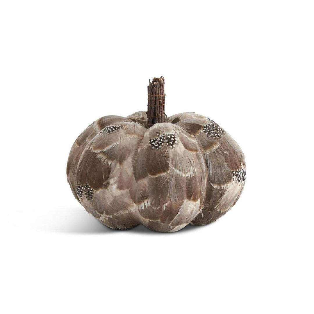 [4/16] | 6.25 INCH GRAY BROWN & SPECKLED FEATHER PUMPKIN