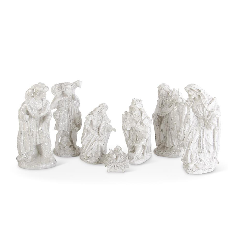 Set of 7 15 Inch Tabletop White Nativity
