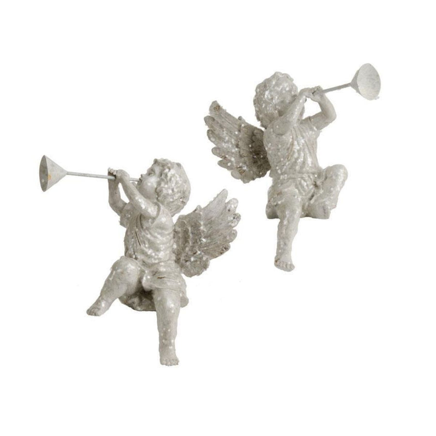 SET OF 2 WHITE GLITTER CHERUBS - K&K INTERIORS - Compralo en CorinneRegalos.com