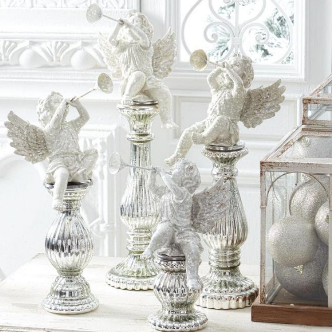 SET OF 2 WHITE GLITTER CHERUBS