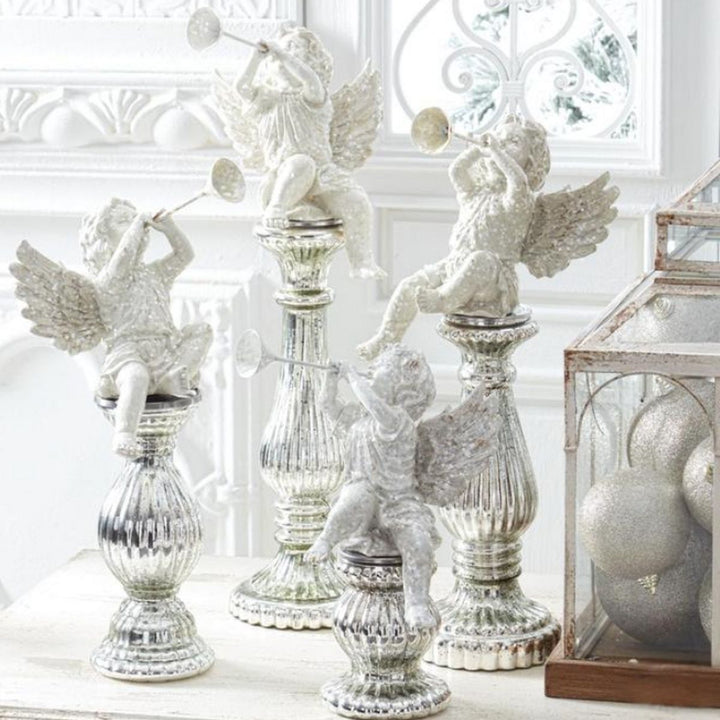 SET OF 2 WHITE GLITTER CHERUBS