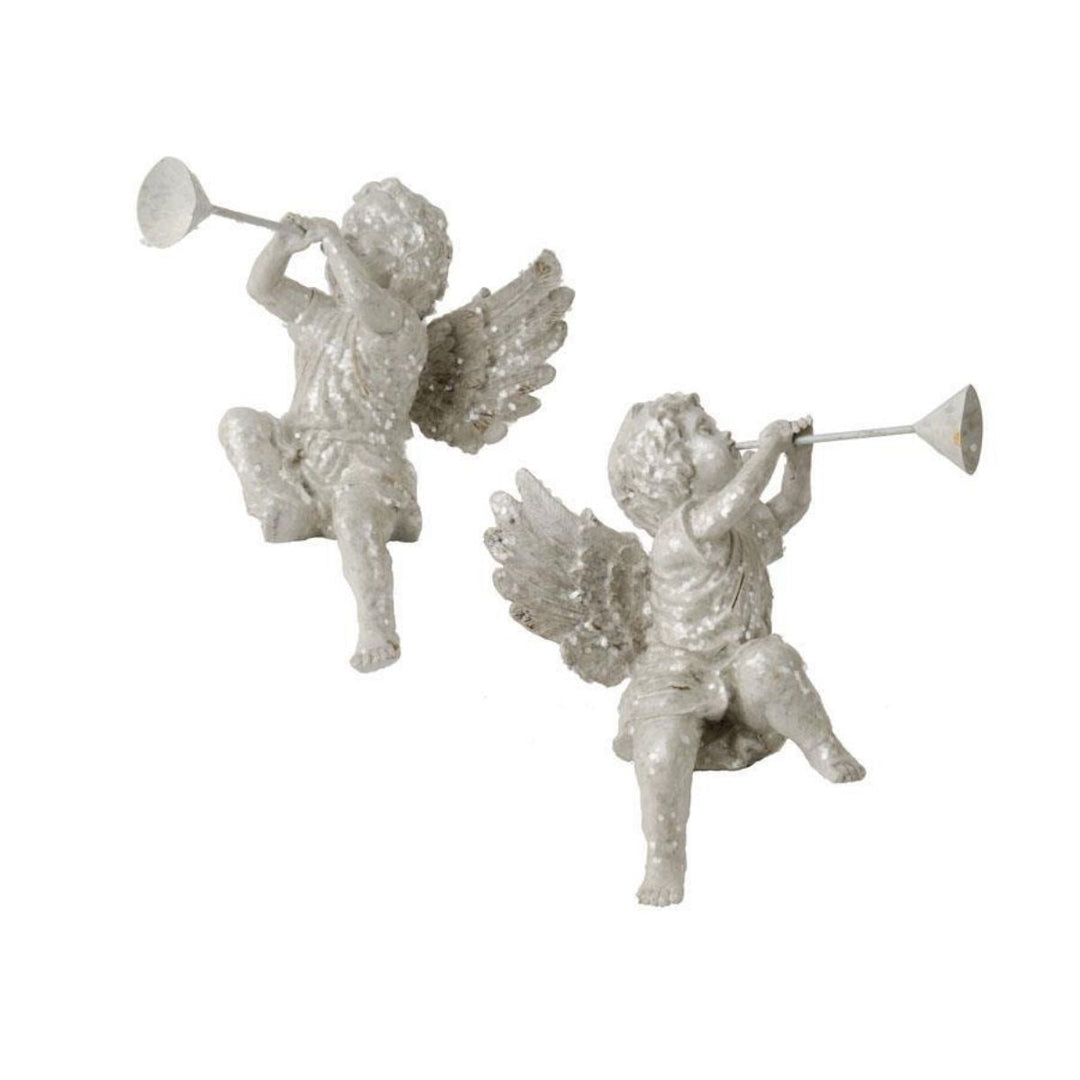 SET OF 2 WHITE GLITTER CHERUBS