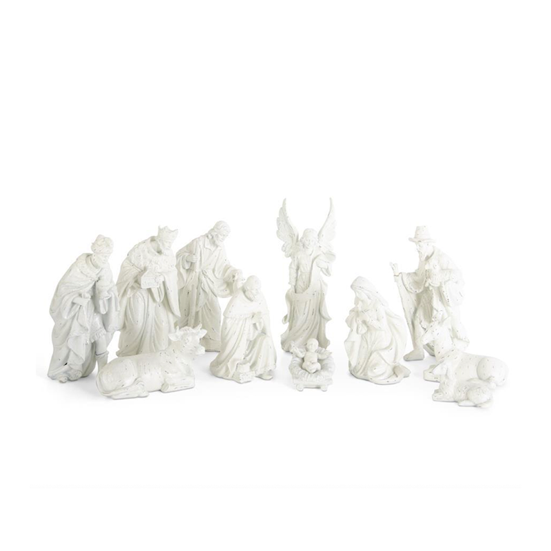 WHITE RESIN SUGARED NATIVITY SET (12 PIECES)