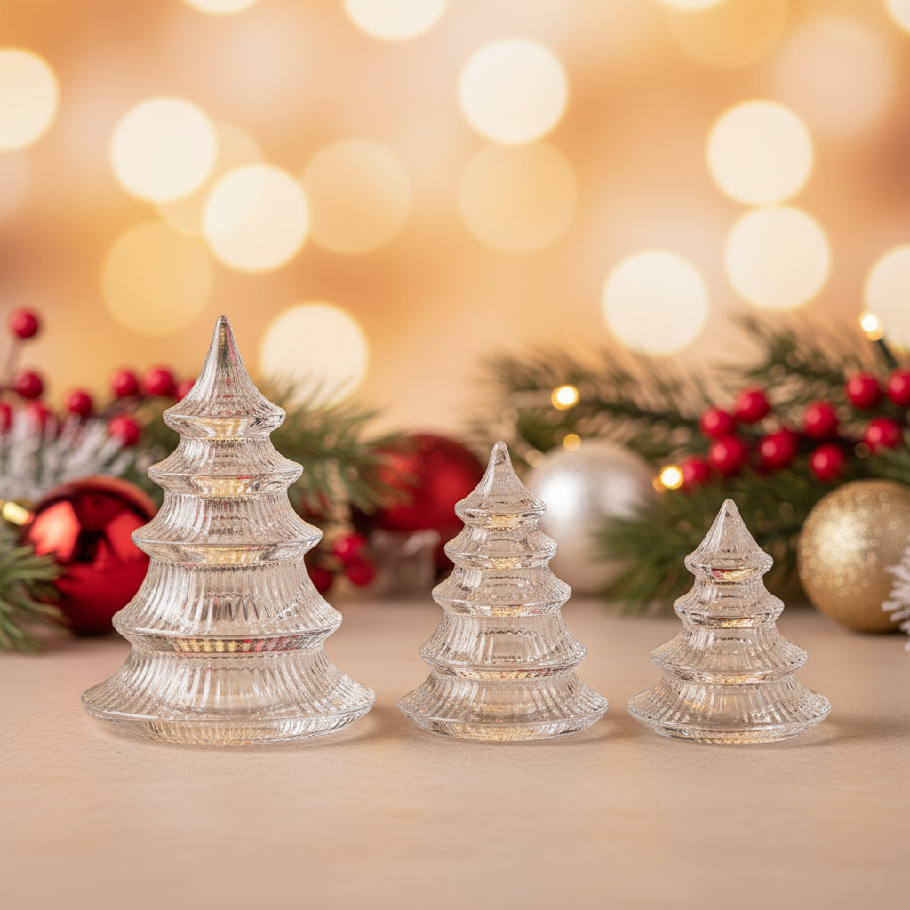 [2/6] | SET OF 3 RIBBED GLASS TABLETOP TREES