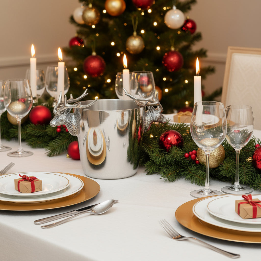 [2/4] | 11.5 INCH POLISHED SILVER ICE BUCKET W/DEER BUST HAN