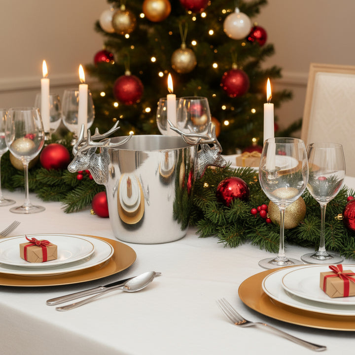 [2/4] | 11.5 INCH POLISHED SILVER ICE BUCKET W/DEER BUST HAN