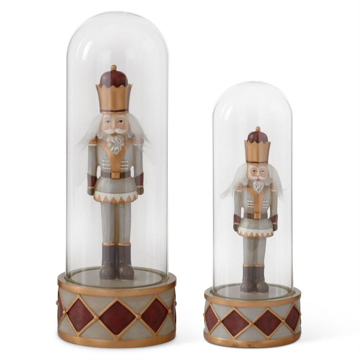 [2/12] | SET OF 2 BURGUNDY & GRAY RESIN SOLDIERS UNDER GLASS - K&K INTERIORS - Compralo en CorinneRegalos.com