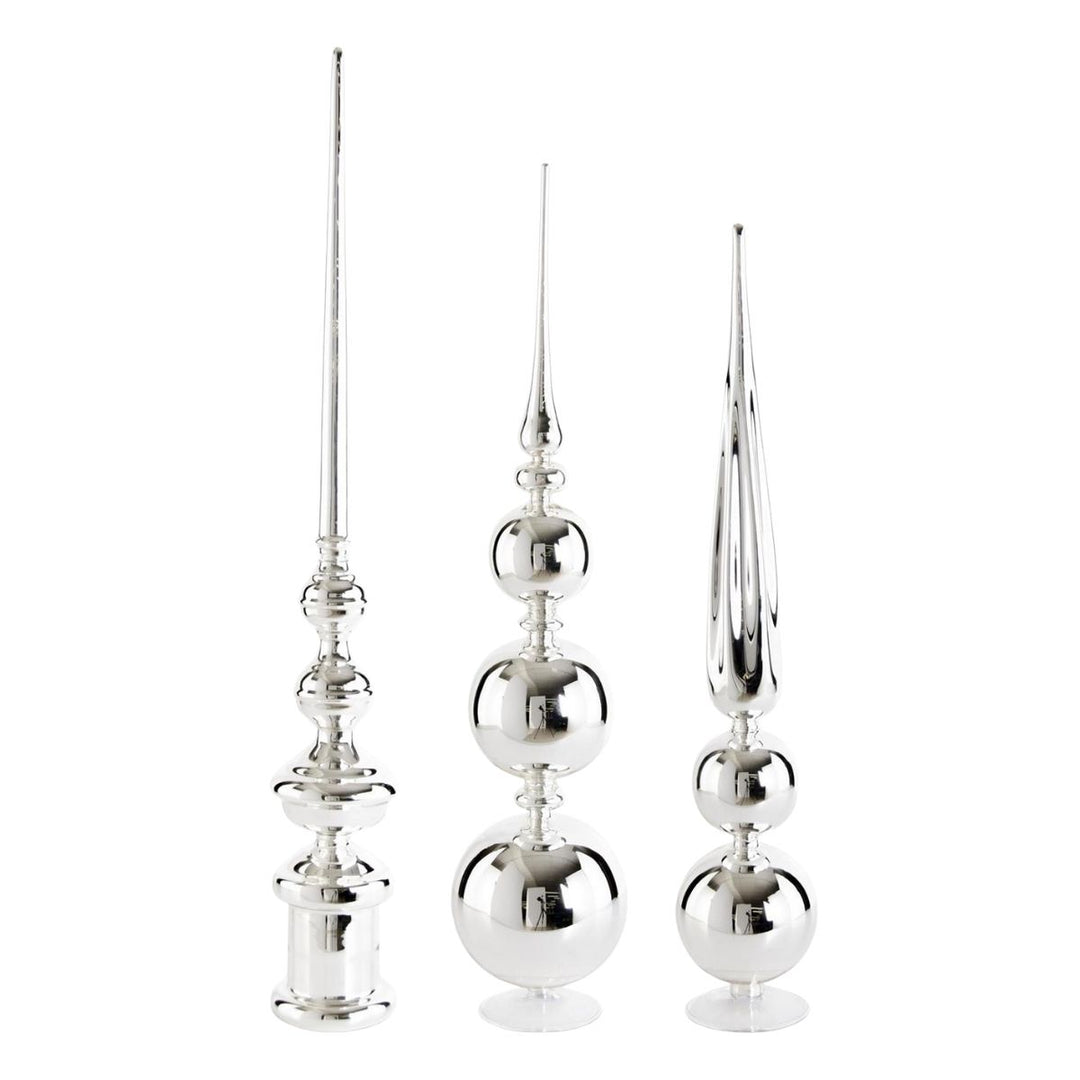 [2/6] | SET OF 3 SILVER GLASS FINIALS - K&K INTERIORS - Compralo en CorinneRegalos.com