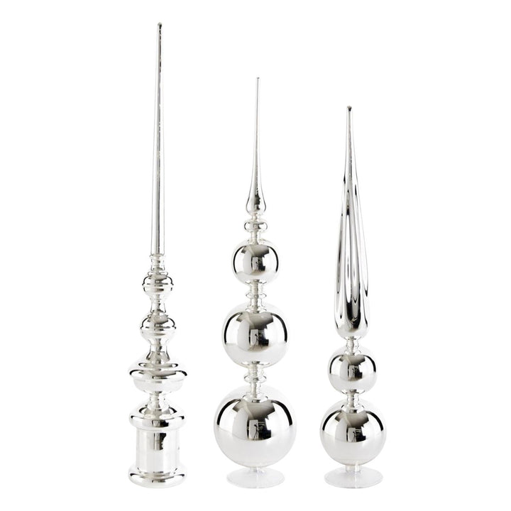 [2/6] | SET OF 3 SILVER GLASS FINIALS - K&K INTERIORS - Compralo en CorinneRegalos.com