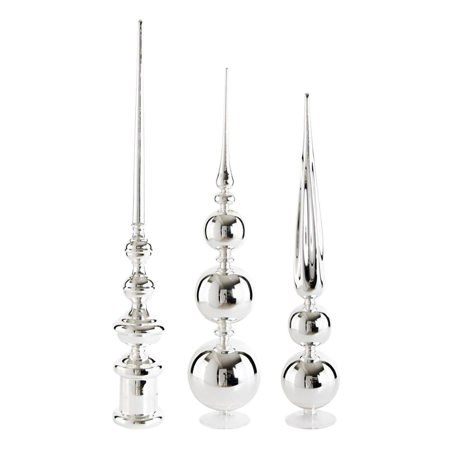 [2/6] | SET OF 3 SILVER GLASS FINIALS - K&K INTERIORS - Compralo en CorinneRegalos.com