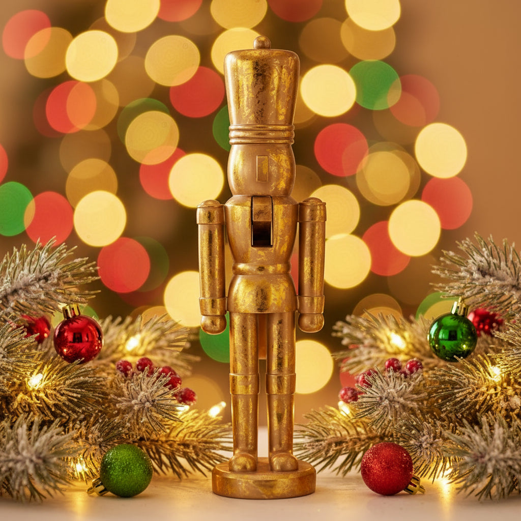 @P@ [1/4] | 55.5 INCH GOLD RESIN NUTCRACKER SOLDIER STATUE