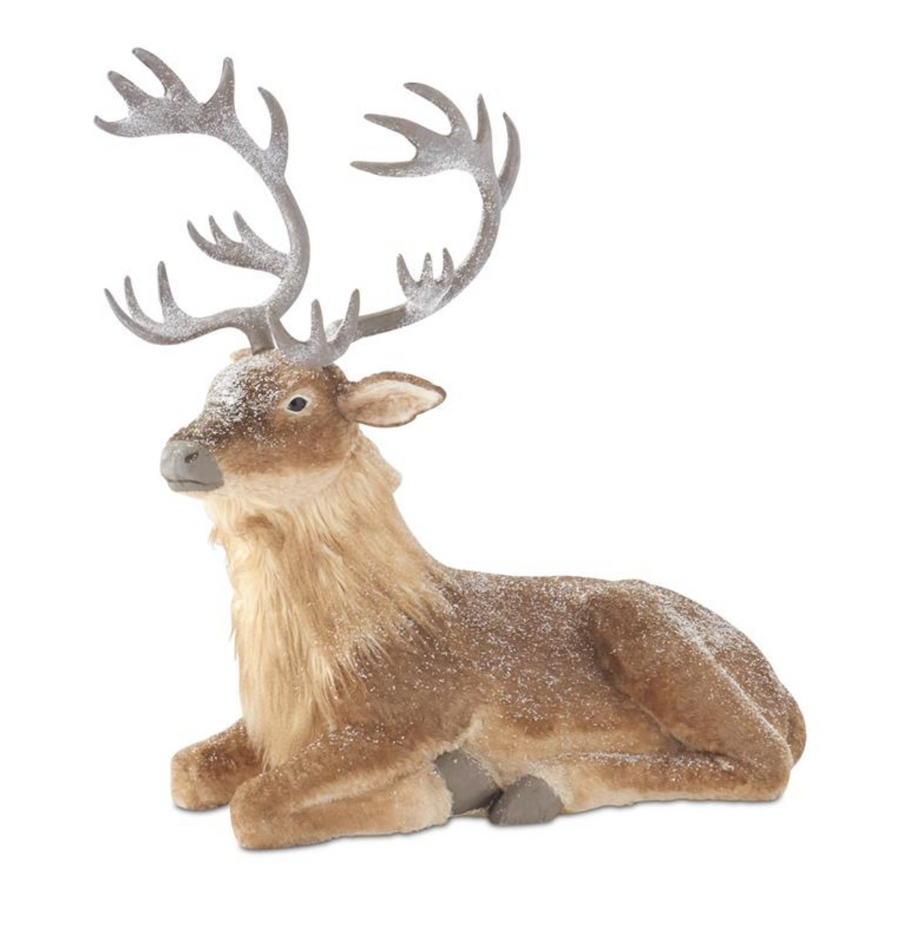 36.25 INCH GLITTERED SNOWY LAYING REINDEER - K&K INTERIORS - Compralo en CorinneRegalos.com