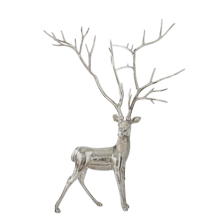 @P@ [1/4] | 58 INCH SILVER METAL STANDING DEER - K&K INTERIORS - Compralo en CorinneRegalos.com