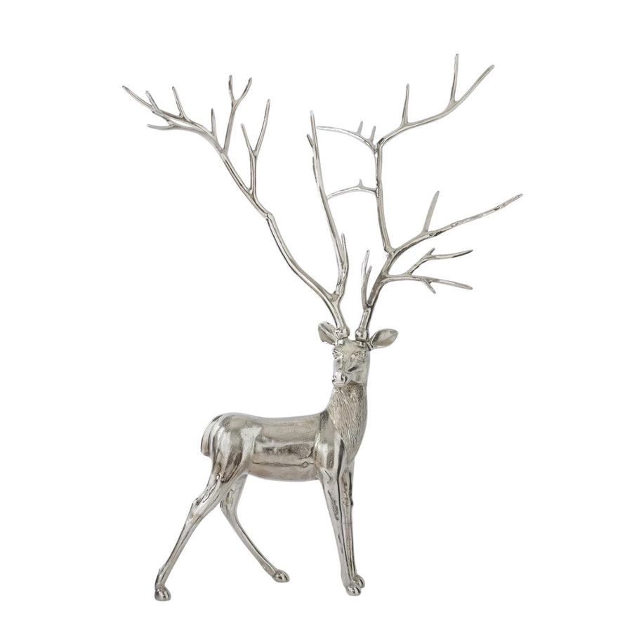 @P@ [1/4] | 58 INCH SILVER METAL STANDING DEER - K&K INTERIORS - Compralo en CorinneRegalos.com