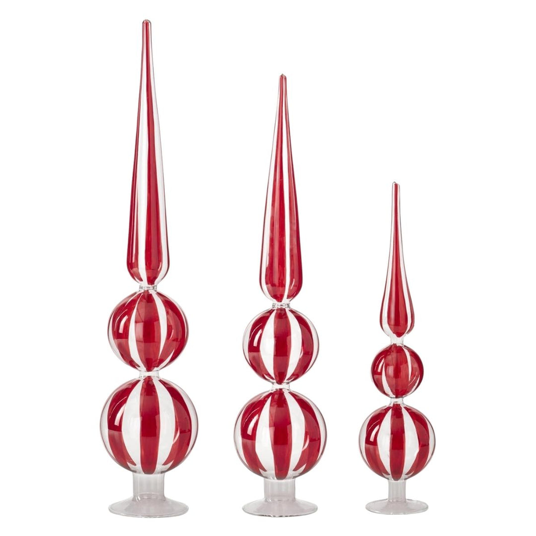 [2/6] | SET OF 3 RED & CLEAR STRIPED GLASS FINIALS - K&K INTERIORS - Compralo en CorinneRegalos.com