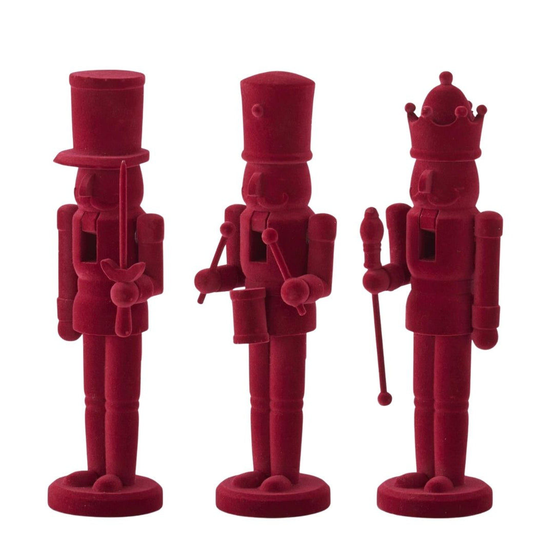 [2/12] | SET OF 3 WOOD BURGUNDY VELVET NUTCRACKERS