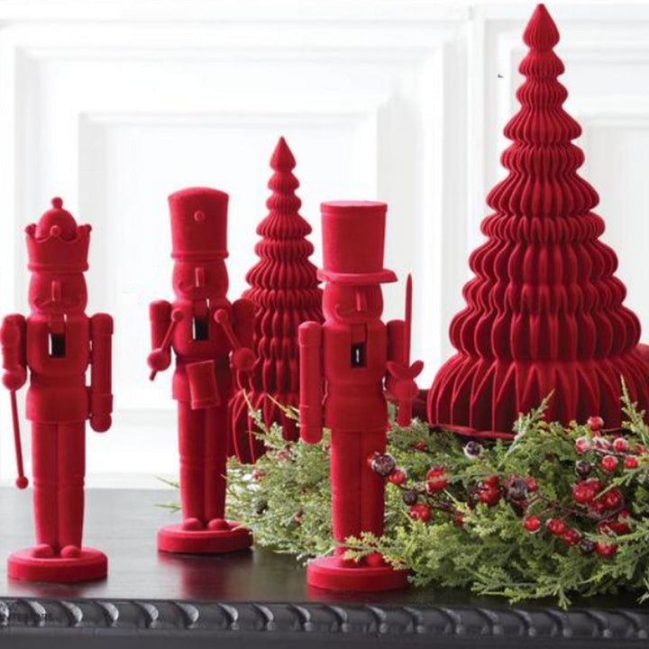 [2/12] | SET OF 3 WOOD BURGUNDY VELVET NUTCRACKERS