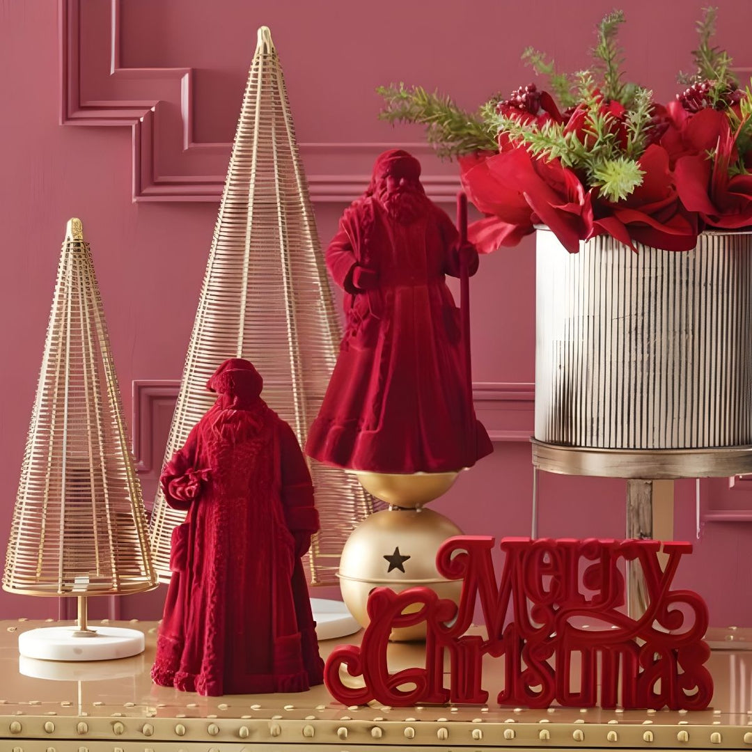 [2/8] | SET OF 2 10.5 BURGUNDY VELVET SANTAS