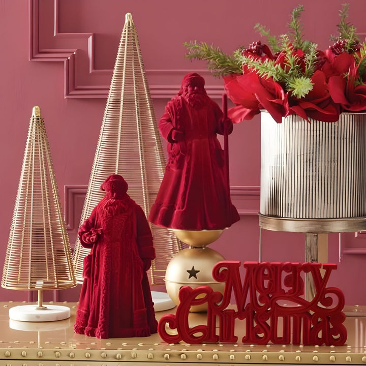 [2/8] | SET OF 2 10.5 BURGUNDY VELVET SANTAS
