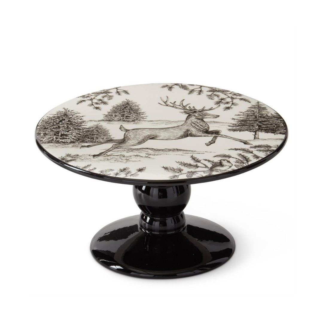 [2/8] | 10.25 INCH WHITE & BLACK TOILE W/DEER CAKE PLATE - K&K INTERIORS - Compralo en CorinneRegalos.com