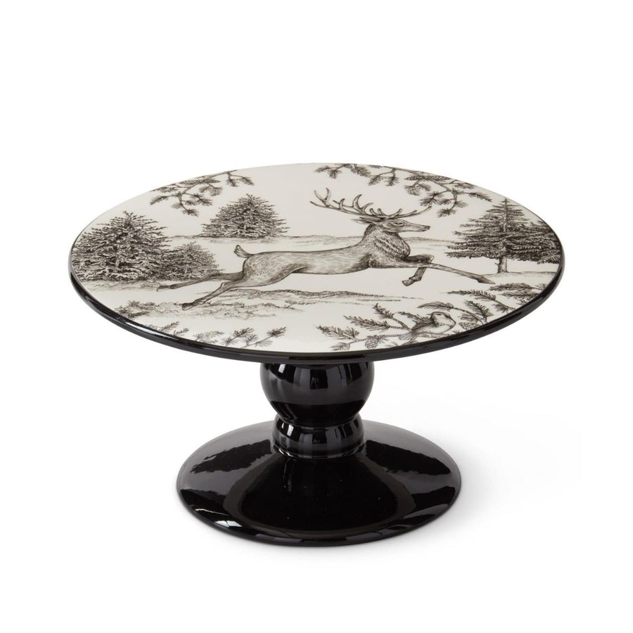 [2/8] | 10.25 INCH WHITE & BLACK TOILE W/DEER CAKE PLATE - K&K INTERIORS - Compralo en CorinneRegalos.com