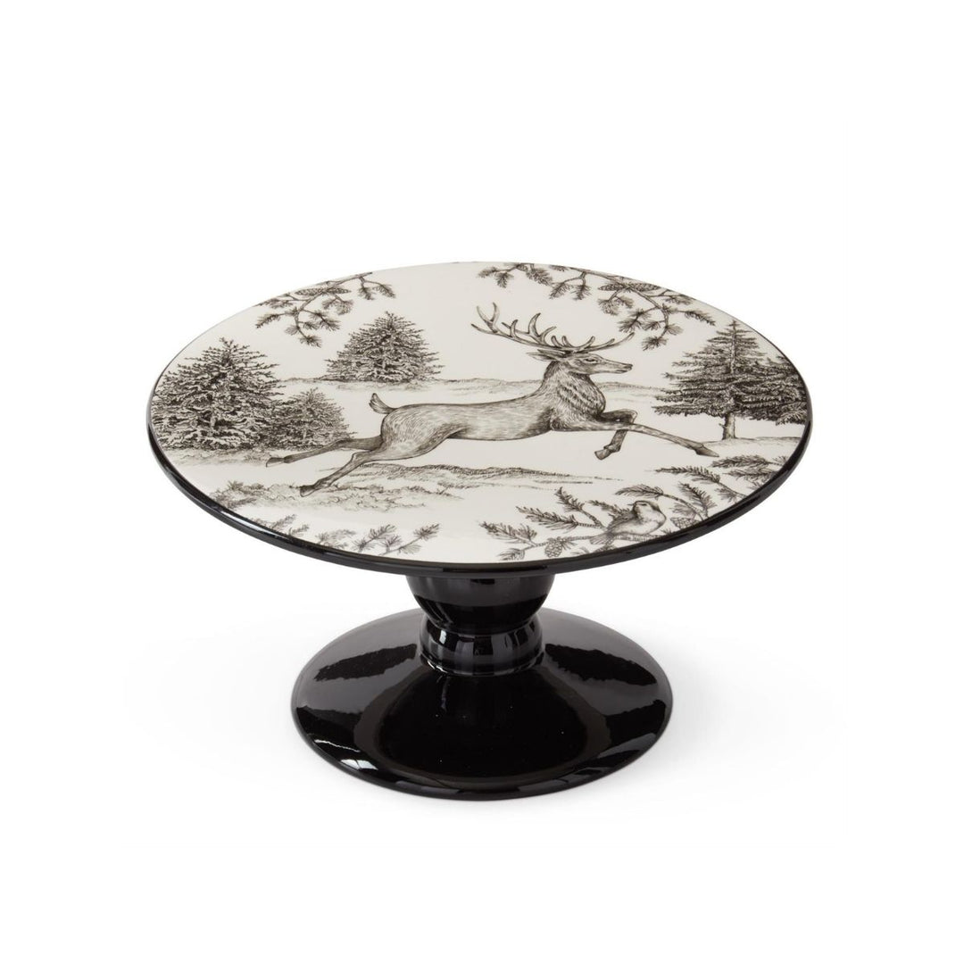[2/8] | 10.25 INCH WHITE & BLACK TOILE W/DEER CAKE PLATE