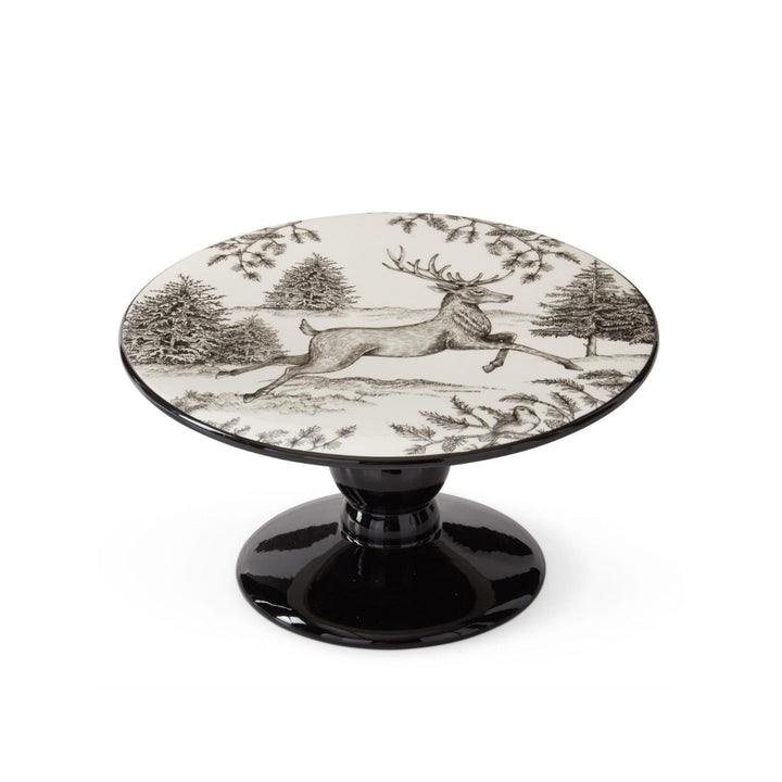 [2/8] | 10.25 INCH WHITE & BLACK TOILE W/DEER CAKE PLATE