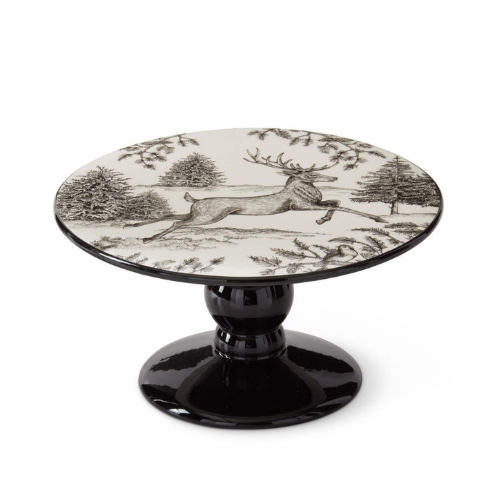 [2/8] | 10.25 INCH WHITE & BLACK TOILE W/DEER CAKE PLATE