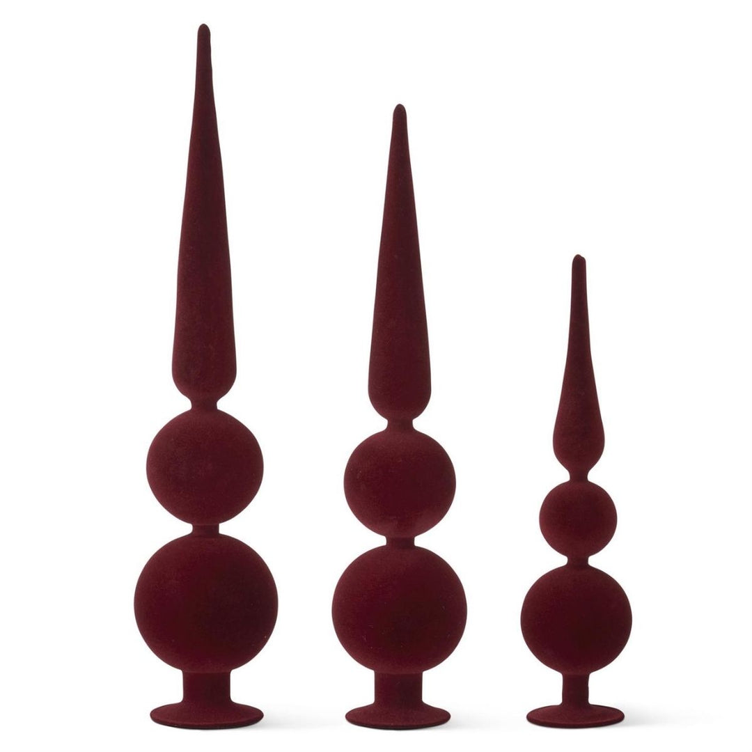 [2/6] | SET OF 3 GLASS BURGUNDY VELVET TWO BALL FINIALS - K&K INTERIORS - Compralo en CorinneRegalos.com