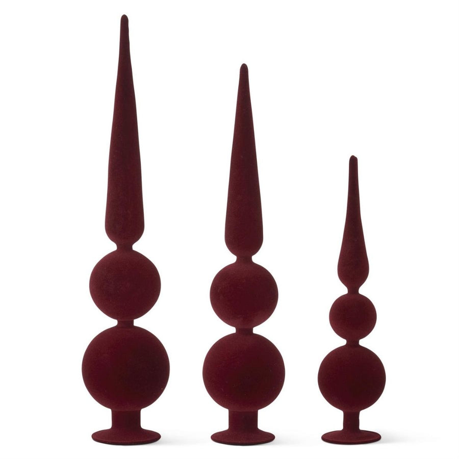 [2/6] | SET OF 3 GLASS BURGUNDY VELVET TWO BALL FINIALS - K&K INTERIORS - Compralo en CorinneRegalos.com