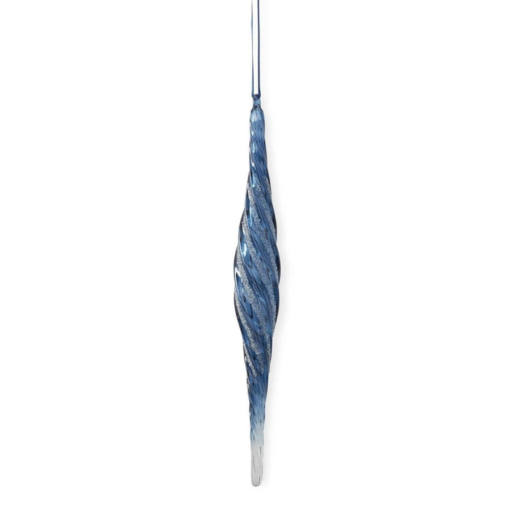[12/96] | 12 INCH BLUE & WHITE GLITTERED GLASS ICICLE ORNAME - K&K INTERIORS - Compralo en CorinneRegalos.com
