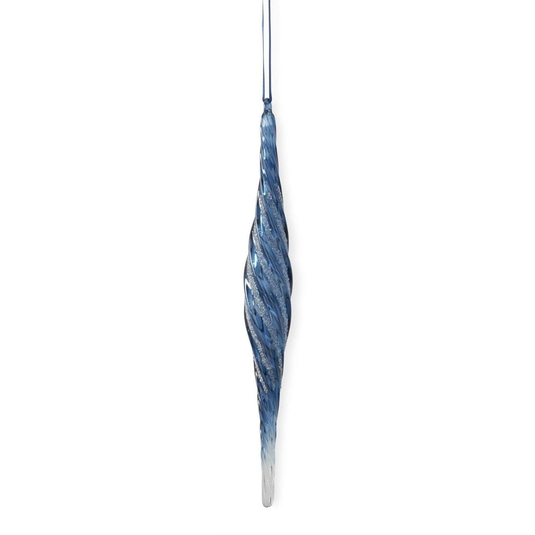 [12/96] | 12 INCH BLUE & WHITE GLITTERED GLASS ICICLE ORNAME