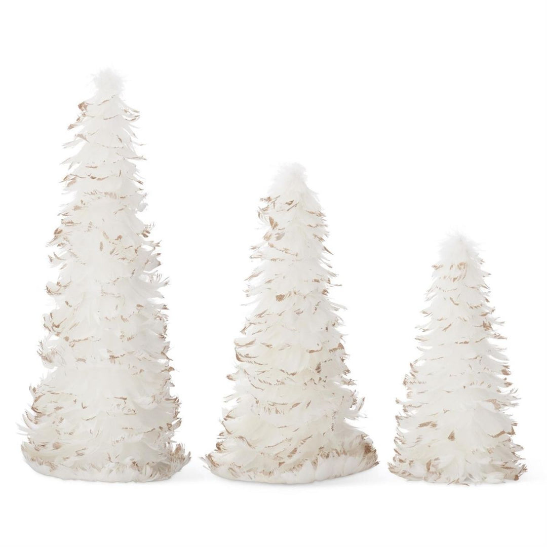 [2/8] | SET OF 3 WHITE FEATHER TREES W/GOLD GLITTERED TIPS - K&K INTERIORS - Compralo en CorinneRegalos.com