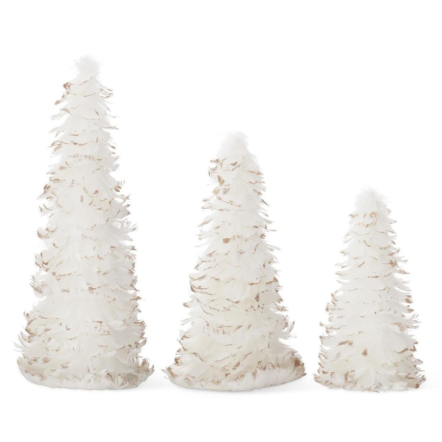[2/8] | SET OF 3 WHITE FEATHER TREES W/GOLD GLITTERED TIPS - K&K INTERIORS - Compralo en CorinneRegalos.com