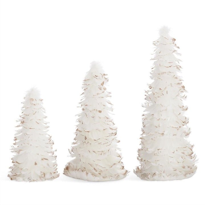 [2/8] | SET OF 3 WHITE FEATHER TREES W/GOLD GLITTERED TIPS