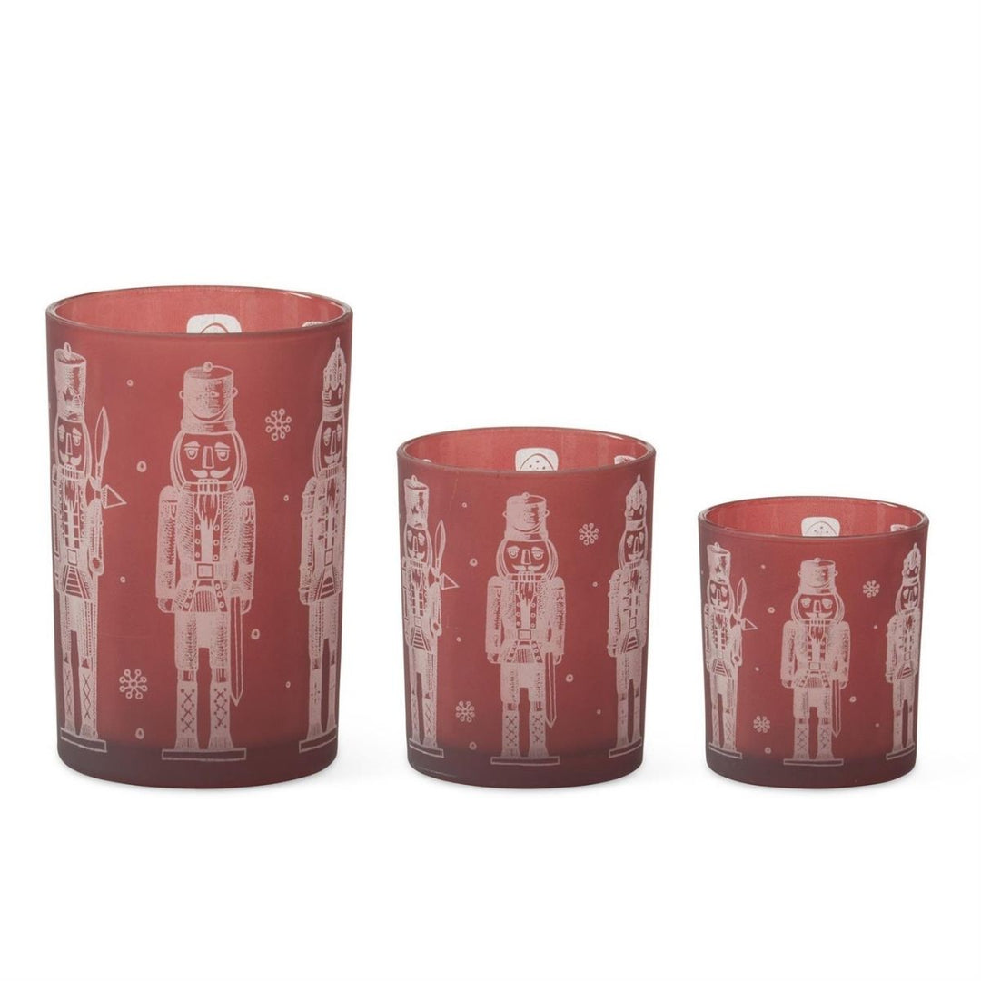 [2/12] | SET OF 3 BURGUNDY FROSTED GLASS CANDLEHOLDERS W/NUT - K&K INTERIORS - Compralo en CorinneRegalos.com