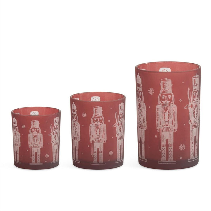 [2/12] | SET OF 3 BURGUNDY FROSTED GLASS CANDLEHOLDERS W/NUT