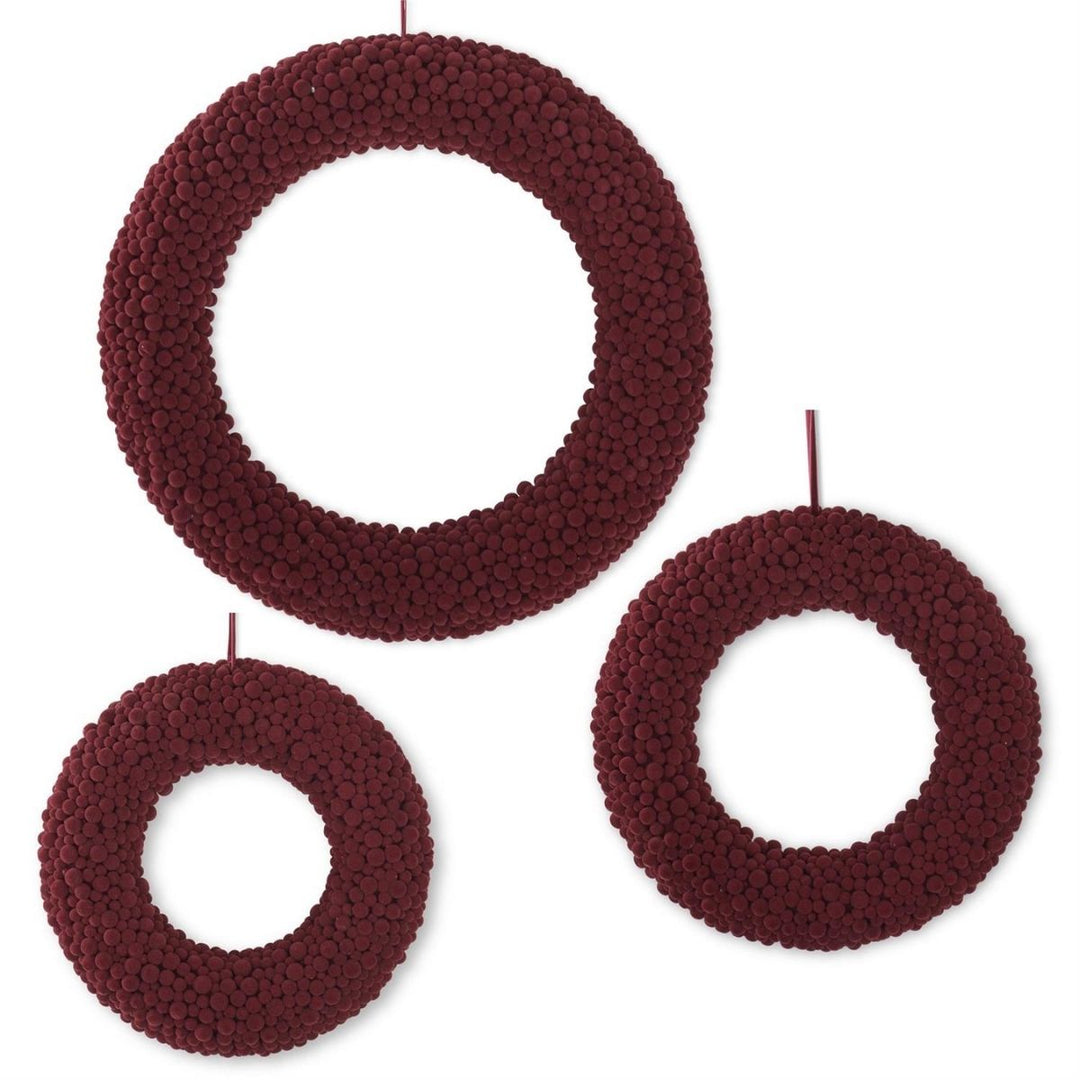 [2/8] | SET OF 3 BURGUNDY MULTI SIZE POM POM BALL WREATHS