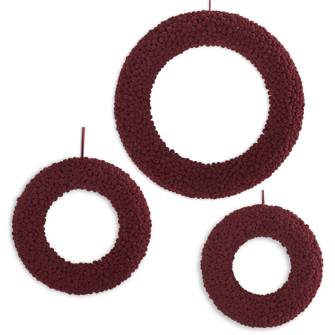 [2/8] | SET OF 3 BURGUNDY MULTI SIZE POM POM BALL WREATHS