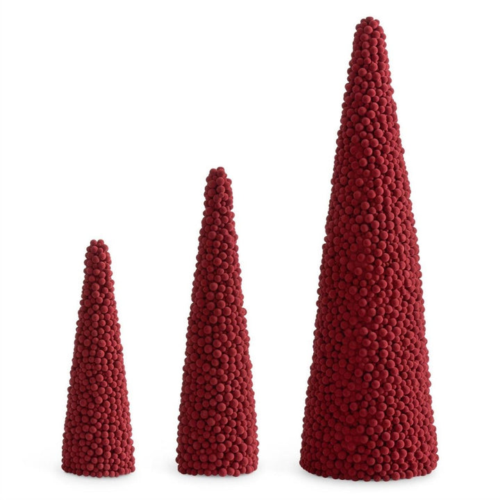 [2/4] | SET OF 3 BURGUNDY MULTI SIZE POM POM BALL CONE TREES