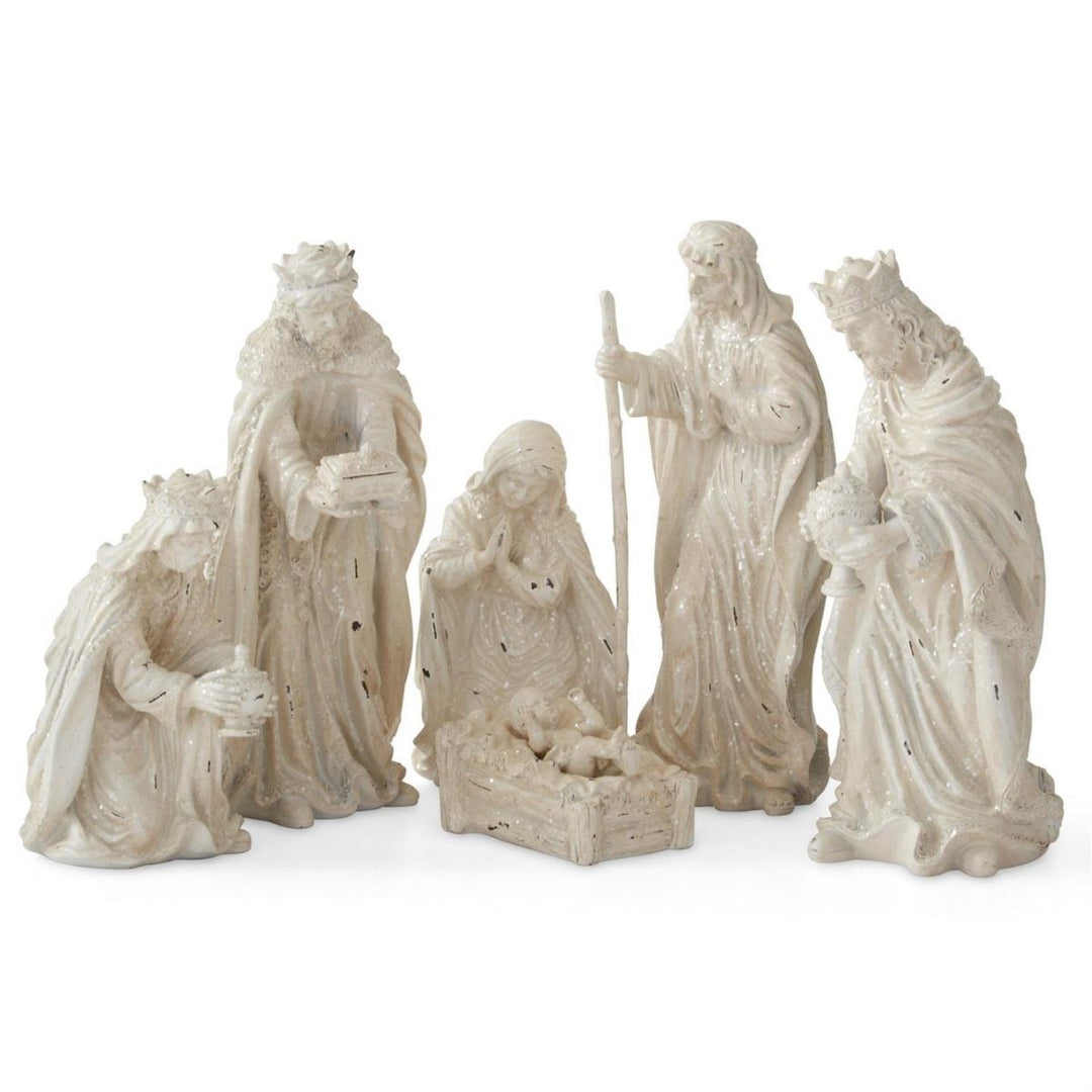 [2/4] | SET OF 6 WHITE GLITTERED NATIVITY