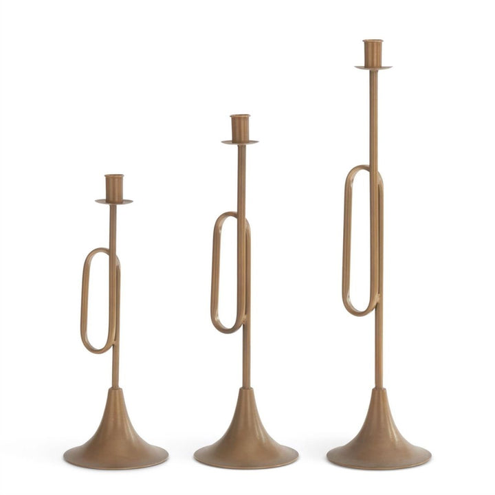 [2/6] | SET OF 3 GOLD TRUMPET TAPER CANDLEHOLDERS