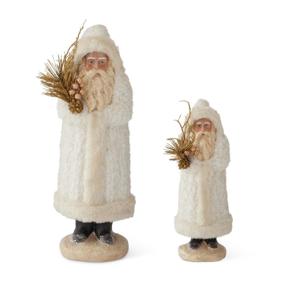 [2/6] | SET OF 2 SANTAS W/WHITE FLEECE COAT HOLDING GOLD BRA - K&K INTERIORS - Compralo en CorinneRegalos.com