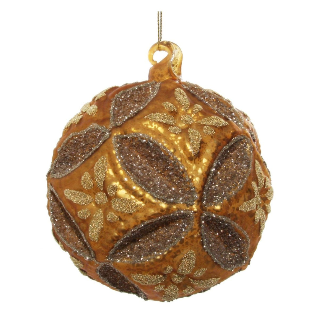 GLASS FLORAL JEWEL BALL GOLD 12CM
