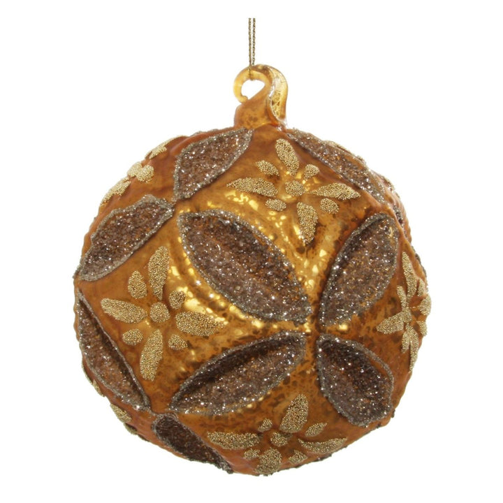 GLASS FLORAL JEWEL BALL GOLD 12CM