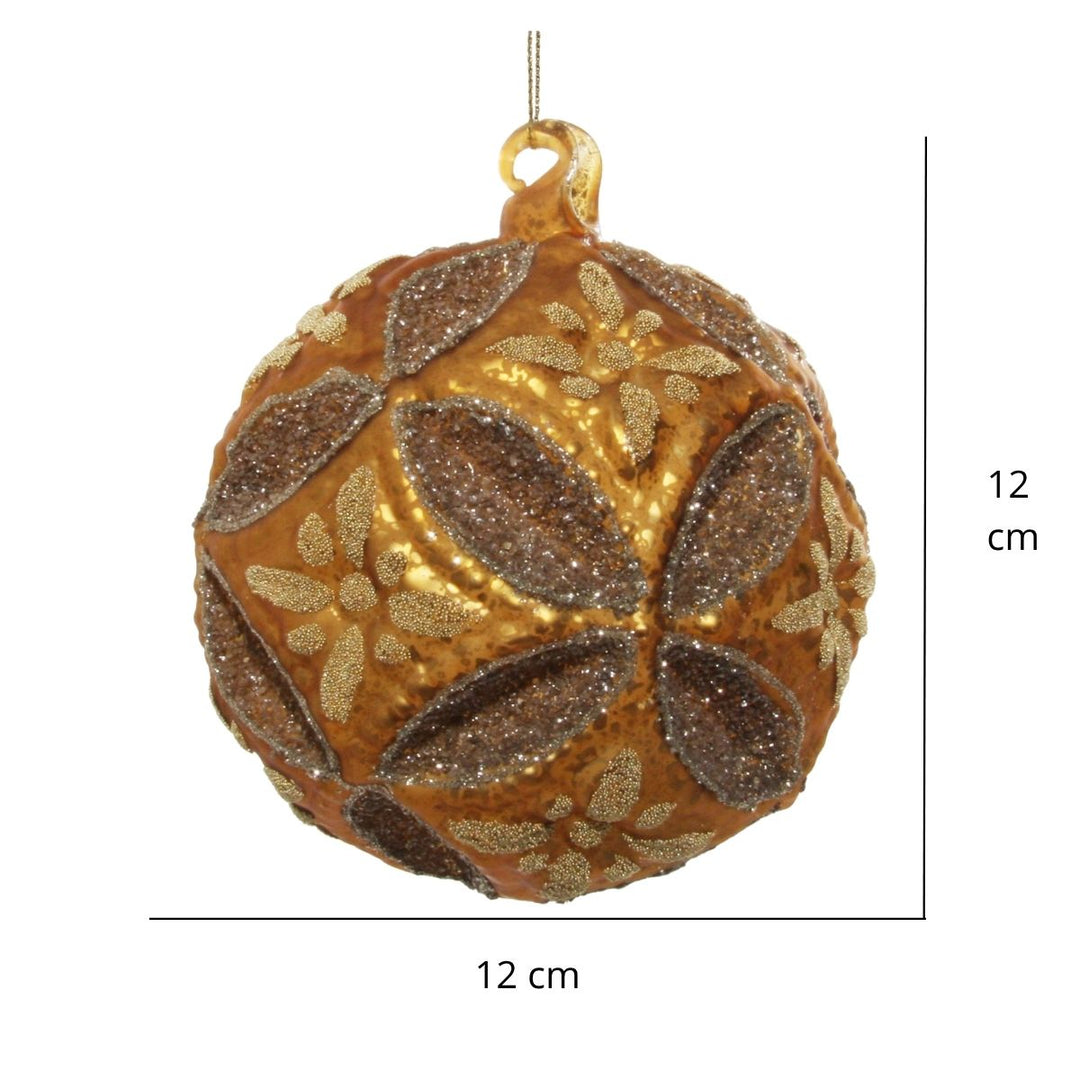 GLASS FLORAL JEWEL BALL GOLD 12CM